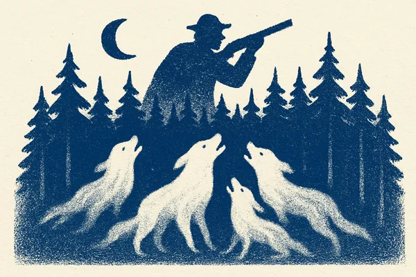 Pelle jägare i skogen